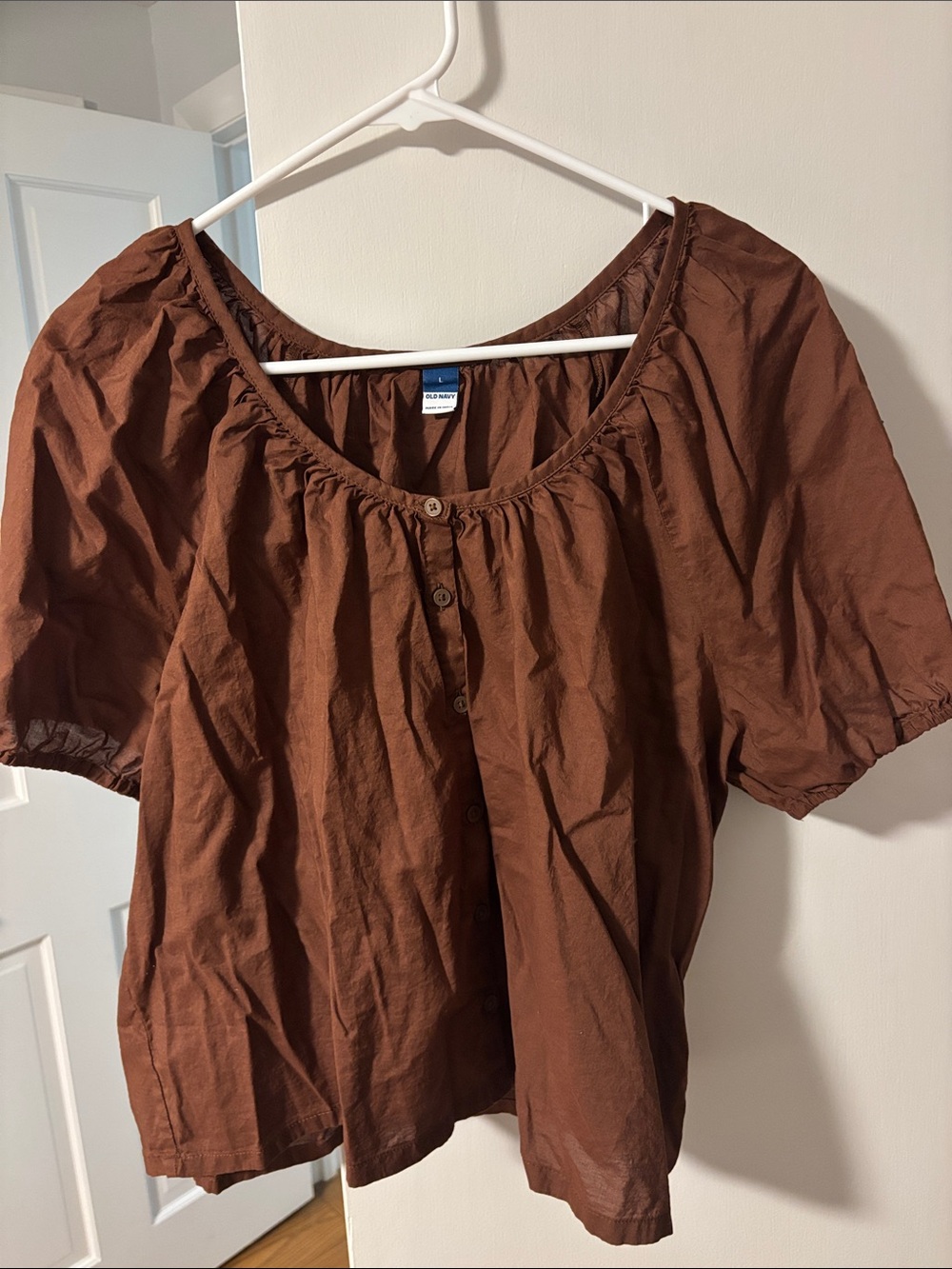 Old Navy Brown Button-Front Peasant Blouse